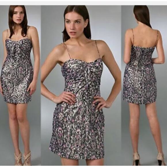 Ellie Tahari Nia Abstract Print Silk Metallic Dress Small NWOT - Picture 1 of 14